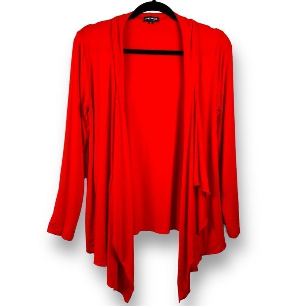 Urban‎ Coco Women's M Open Front Waterfall Cardigan Red Orange Lightweight